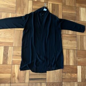 Eileen Fisher Black 100% Silk Georgette Crepe Cardigan, Petite